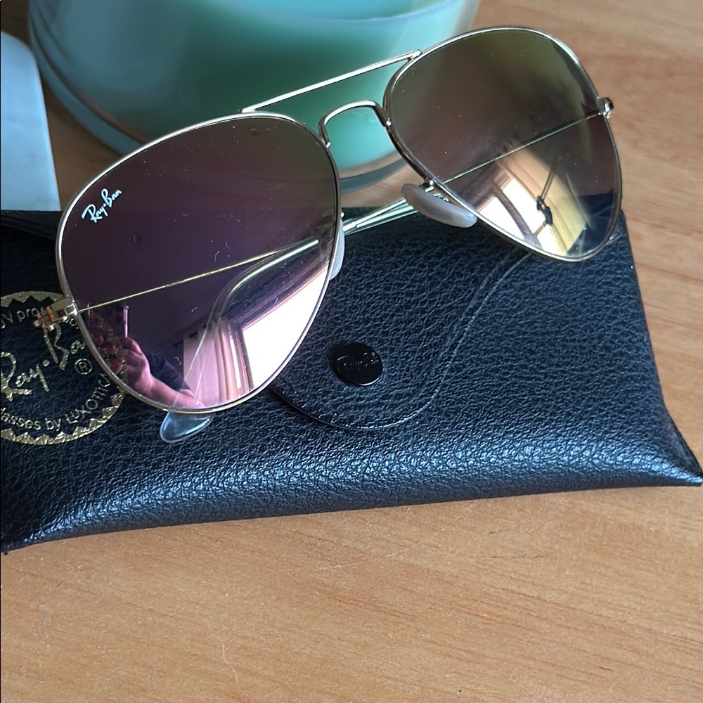 Ray-Ban Gold Aviator Sunglasses with Purple Lenses